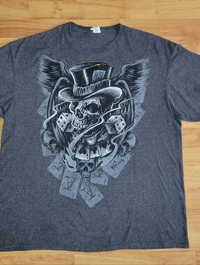 Delta Las Vegas Skulls Top Hat Dice Poker Grunge Y2K Style Grapic Tee, XL
